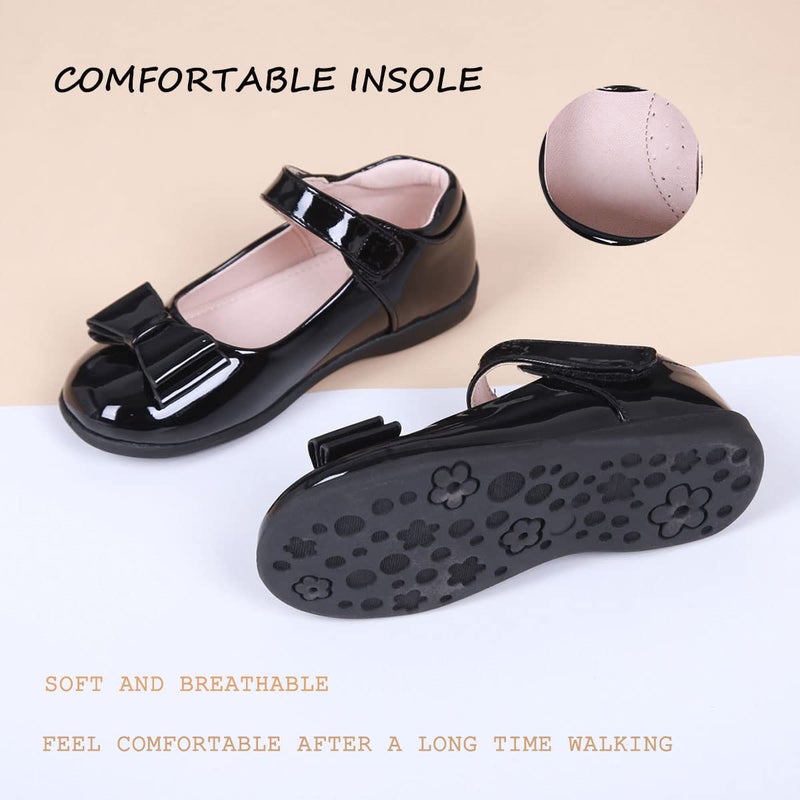 ALPHELIGANCE Girls Mary Jane Strap School Uniform Dress Flat Ballet Shoes Bright Black - Image 3